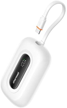 Charmast Power Bank Batterie externe 10 000 mAh 20 W USB C avec câble intégré, petite mais puissante, avec écran LED, compatible avec iPhone 16 15 14 13 12 11 Pro Max Huawei Samsung Tablet