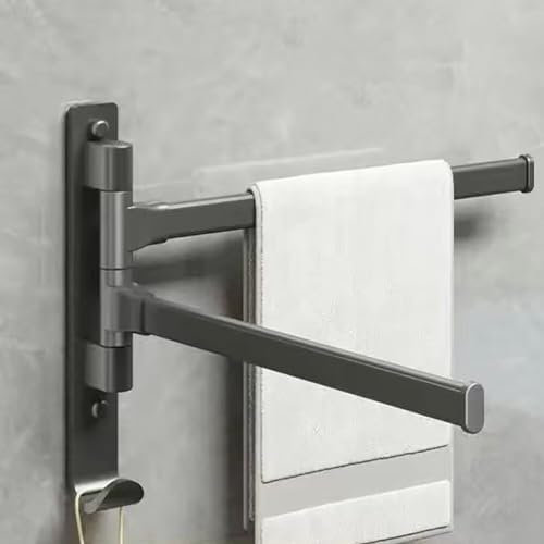 Handtuchhalter Bad Schwenkbar Handtuchstange Zweiarmig Selbstklebend Badetuchhalter Wand Ohne Bohren Badezimmer Zubehör,Grau