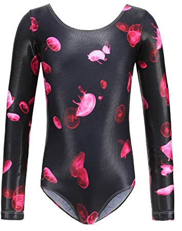 FYMNSI Turnanzug Mädchen Langarm Turn Leotards Kinder Ballettkleidung Gymnastik Glänzend Rundhals Weich Elastisch Ballett Trikot Yoga Ballettanzug Tanzbody Gymnastikanzug Activewear Schwarz 3-4 Jahre