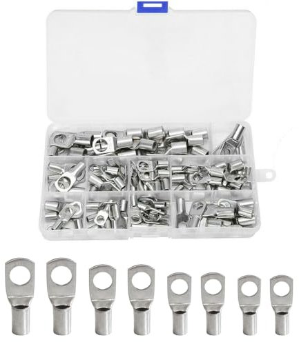 Tinned Copper Wire Lugs, 100Pcs M6/M8/M10 Tubular SC Bolt Hole Battery Cable Ends Ring Crimp Terminals Connectors Kit (6mm² 10mm² 16mm² 25mm² 35mm²)