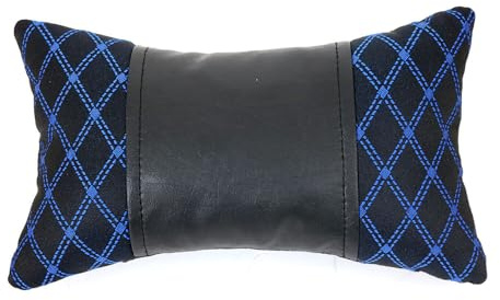 OMAC KFZ Auto Kopfstütze Sitzkissen Nackenstütze Textil & Leder 8x30 cm (Blau Schwarz)