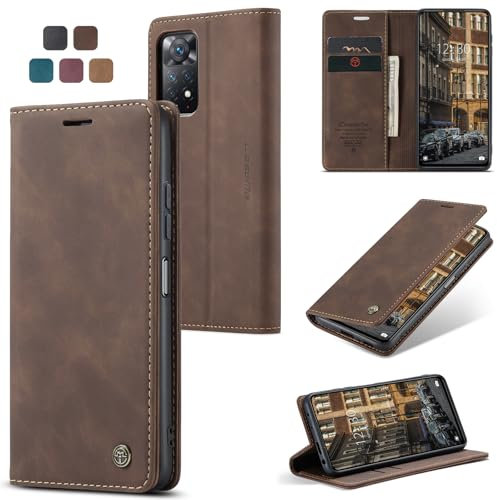 owlhold Handyhülle für Xiaomi Redmi Note 11 Pro/12 Pro 4G Hülle, Premium Lederhülle Weiches Vintage-Nubukleder Faltbare Ständer Klapphülle stoßfest Schutzhülle für Redmi Note 11 Pro/12 Pro 4G -Kaffee