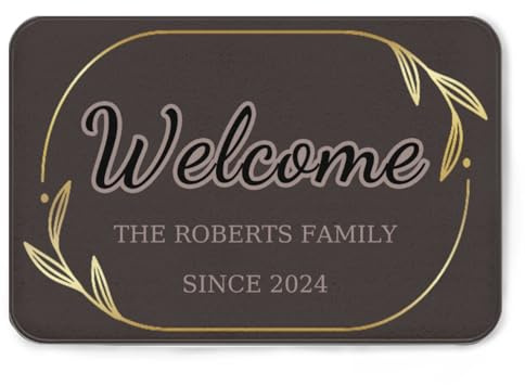 Personalised Welcome Door Mat With Family Name Monogram Initial (Style 6) | Customised For Front Door Outdoor Indoor Entrance, Anti-Slip Backing, Flannel Soft Washable Doormat Rug Carpet