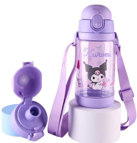 FEIFEI'S BOW Spider Water Bottle Reusable Kids 520ml PP with Two Lids Leak Proof with straw Lid BPA Free Drinking bottle (Purple)