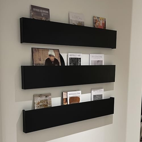35 47 59 In Black Metal Magazine Rack Wall Mounted, Hanging File Brochure Storage Holder Comic Display Stand Book Shelf, Vertical Organizer for Home Office Reception Decor ( Color : 3 Pack , Size : L