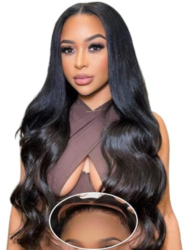 Perruque Sans Colle Cheveux Humain 4x4 Pre Cut Lace Wig Body Wave Perruque Femme Brésilien Glueless Wig Human Hair Naturelle Couleur 180% Densité 20 pouces (50cm)