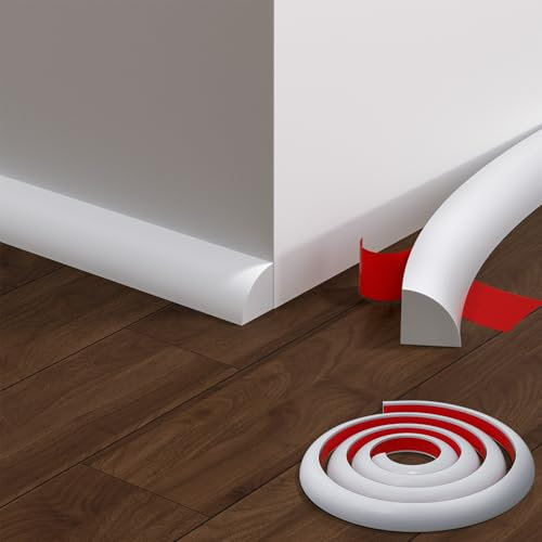 Flexible viertelrunde Form, 404 cm, zum Abziehen und Aufkleben, Gummi, viertelrund, selbstklebend, wasserdicht, biegbar, für Wandkanten, Treppen, Schrankkanten, Weiß