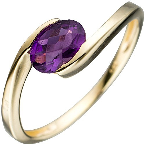 Ring Damenring Goldring mit Amethyst violett lila oval 333 Gold Gelbgold Damen, Ringgröße:Innenumfang 60mm ~ Ø19.1mm