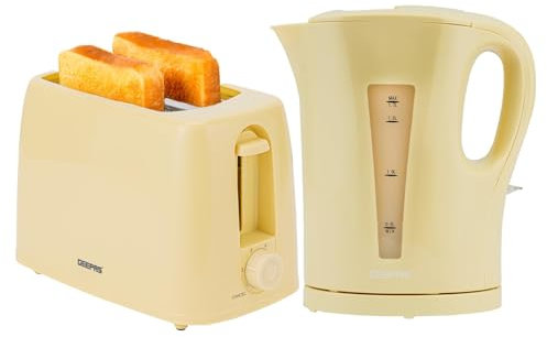 Geepas Electric Kettle & 2 Slice Bread Toaster Kitchen Combo Set | 2200W 1.7L Cordless Jug Kettle Boil Dry Protection & Auto Shut Off | 650W 6 Level with Browning Control & Crumb Tray | Beige
