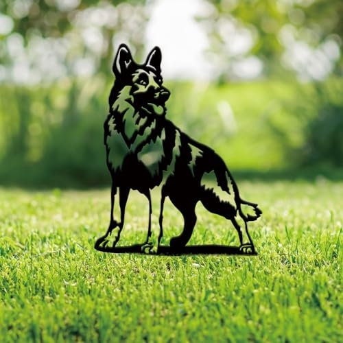 SUPERDANT Metall Hund Gartendekoration Hirte Draußen Schwarze Gartenstecker Außendekoration Tiere Gartenstecker Metall Gartendeko Dekorative Garten Metal Yard Art Für Rasen Terrasse Geschenk Gärtner
