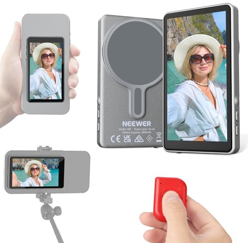 NEEWER BASICS 4 Vlog Selfie Monitor Screen Magnetico per Camera Posteriore Telefono, Wireless con Telecomando Bluetooth per Stream Live YouTube, NON Compatibile con iPhone Google Phone/Video 4K, F4B
