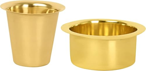 HEALTHANDVEDA Brass Coffee Cup & Dabra Set, 230 ml, Set of 2 | Traditional South Indian Filter Coffee Tumbler with Bowl, Pure Brass Drinkware, Matte Finish, Made in India