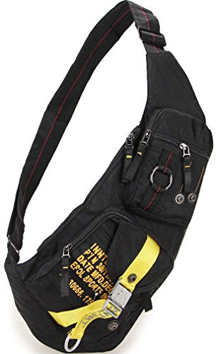 Xieben Vintage Nylon Taktisch Sling Brusttasche Crossbody Pack für Herren Damen Reisen Outdoor Schultertasche Rucksack Daypack Schwarz