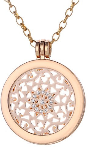 Morella Halskette Damen Gold 70 cm Edelstahl mit Amulett und Coin 33 mm in Schmuckbeutel Sonnenornament