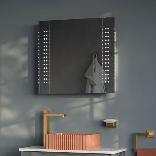 Illuminated Bathroom Mirror Cabinet with LED Lights 650x600mm - Rowan Bathroom Mirror Cabinets with Lights, Shaver Socket & Heated Demister Pads, Lighted Medicine Cabinet for Storage,LED Wall Mirrors
