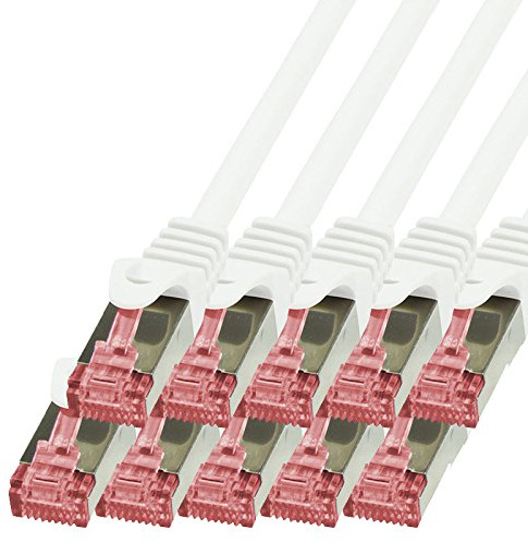BIGtec Lan Kabel 10 Stück 5m Netzwerkkabel Ethernet Internet Patchkabel CAT.6 weiß Gigabit SFTP doppelt geschirmt für Netzwerke Modem Router Switch 2 x RJ45 kompatibel zu CAT.5 CAT.6a CAT.7 Stecker