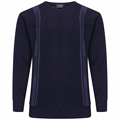 MyShoeStore Men's Striped V Neck Jumper Pullover Long Sleeve Knitwear Formal Business Casual Sweater Fine Knit Top S-5XL Navy Blue 3XL