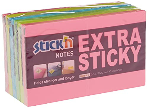 Stick'N 21687 Extra 76 x 127 mm Assorted Neon Sticky Notes (Pack of 6)