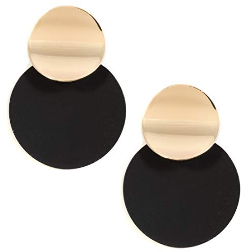 Happiness Boutique Damen Statement Ohrringe Kreis in Goldfarbe | Große Plättchen Ohrringe in Schwarz