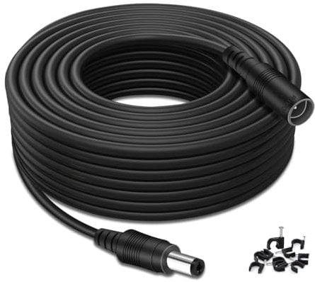 Tonton 10M DC Verlängerungskabel, DC 5,5mm x 2,1mm Netzteil Adapter Verlängerung Kabel mit Kabelschellen, 5521 Buchse auf Stecker für CCTV Überwachungskamera, IP-Netzwerkkamera, DVRs NVR usw. Schwarz