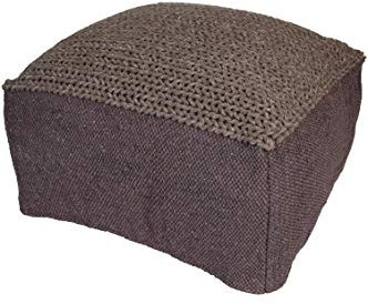 Eckiger Strick Pouf Puff 60cm extra Hochwertig inklusive Füllung | Sitzkissen Sitzpouf Sitzpuff Bailee Braun | Hocker Sitzhocker Fusshocker Strickhocker | Bodenkissen aus Baumwolle Grob gestrickt