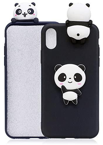 DasKAn Karikatur 3D Panda Silikon Hülle für iPhone XR, Lustig Süße Tiere Muster Ultra Dünn Schlank Matt Weich Gummi Rückseite Handyhülle Stoßfest Kratzfest Flexibel Schutzhülle,Schwarz#2