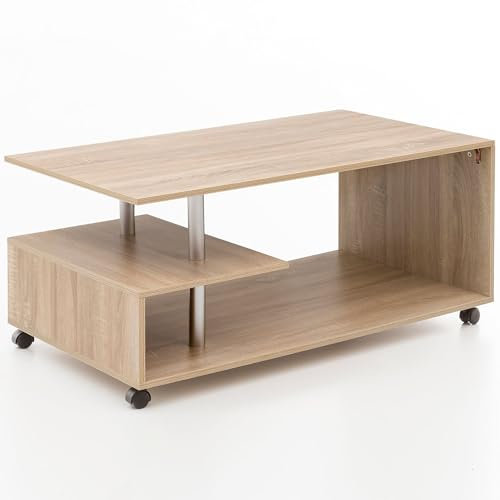 FineBuy Design Couchtisch 105 x 48,5 x 60 cm Drehbar mit Rollen, Wohnzimmertisch Coffee Table, Sofatisch Loungetisch Holz, Kaffeetisch mit Stauraum