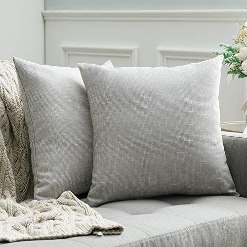 MIULEE Kissenbezüge Kissenhülle Dekokissen Leinen-Optik Dekorative Kissenbezug Sofakissen Couchkissen Deko Kreuz mit Verstecktem Reißverschluss für Sofa Schlafzimmer 2er Set 50x50 cm Weiß und Grau