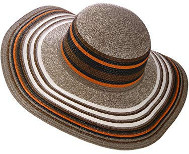 Harrys-Collection Extra Großer Strohhut für Damen in 8 Farben, Kopfgröße:Einheitsgröße, Farben:orange gestreift
