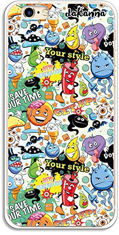 dakanna Kompatibel mit [iPhone 6-6S] Flexible Silikon-Handy-Hülle [Transparent] Graffiti mit Elementen und ungewöhnlichen Zeichen Design, TPU Case Cover Schutzhülle für Dein Smartphone