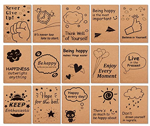 feela Notizbuch A6, 15 kleines Kraft Notizbuch, 15 Designs niedliche Mini Kraftpapier Notizbücher, 80 Seiten, 14,7x10,4cm, Mini Notizheft liniert, Notizblock Set für Büro und Schule