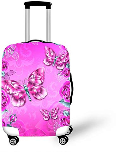 DOTBUY 3D Housse de Valise Elastique, Réutilisable Anti-rayures Lavable Bagages Étui Protéger Coffre Voyage Trolley Zippé Résistant Robuste Couvre Protection (Papillon rose,S (18-20 pouces))