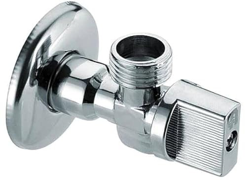 Eckventil mit Rosette 1/2 x 1/2 Zoll – Selbstdichtendes Geräteventil – Verchromtes Anschlussventil für Spülmaschinen und Waschmaschinen