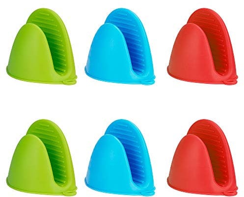 Silicone Oven Gloves Mini Pot Holder Grips Mitt Heat Resistant Pinch Finger Protector for Kitchen Cooking Baking from Hot Plate Pot Dish and Bowl 3 Pairs (3 Colors)