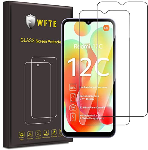 WFTE [2 Stück Panzer Schutz Glas für Xiaomi Redmi 12C, 9H Härte Panzer Schutz Glas, Anti-Kratzen Glasfolie, Anti-Bläschen Displayschutzfolien Schutzfolie für Redmi 12C