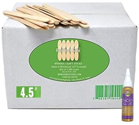 Perfect Stix 4.5 Craft Sticks with Bonus Tacky Glue - Box of 1000 Sticks and .66 oz Aleene's Tacky Glue