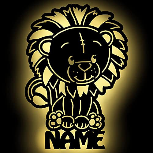 Namofactur Personalisierte Löwe Wandlampe Holz, Wandleuchte, Schlummerlicht, Wandlicht für Baby & Kind, Kinderzimmer-Lampe