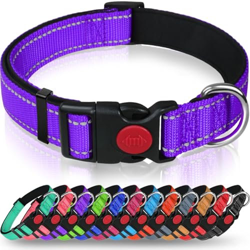 Taglory Hundehalsband, Weich Gepolstertes Neopren Nylon Hunde Halsband für Extra Große Hunde, Verstellbar und Reflektierend für das Training, Lila