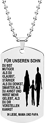 HAYOUWAY Halskette Ketten mit Anhänger Edelstahl Hundemarke Abschlussfeier Geburtstagsgeschenk für Jungen Sohn von Eltern