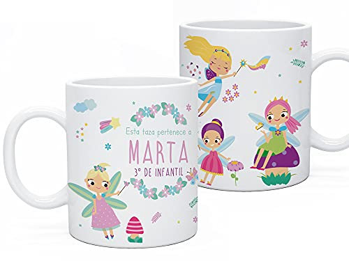 Regalo Original Taza de plástico Infantil Personalizada con Nombre y Hadas para la Vuelta al Cole 33cl