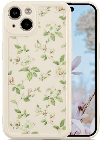 ZTOFERA Kompatibel mit iPhone 13 Handyhülle mit Blumen Muster für Mädchen Frauen, Flexibel Weiche Silikon TPU Hülle Schutzhülle Kratzfest Bumper Stoßfest Schlank Cover, Beige