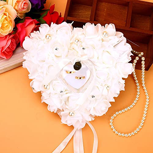 Cuque Hochzeitsringkissen, Omantische Rosen-Herzform Eheringkissen Für Die Hochzeit Hochzeit Ring Box Geschenk-halter, Deko(15x13cm)