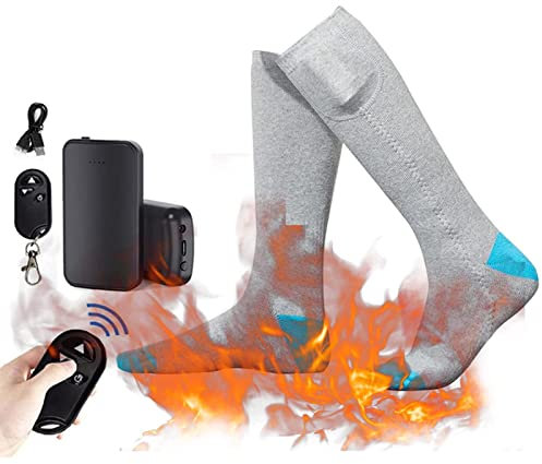 EEUK Remote Heated Socks for Hunting, Heated Socks Electric Rechargeable Battery Men Women Thermal 4000mah 3.7v Feet Heating Socks with 3 Heat Settings for Winter Sports(Size:2 pair,Color:Gray blue)