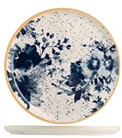 H&h piatto pane indigo in stoneware beige e blu cm 14