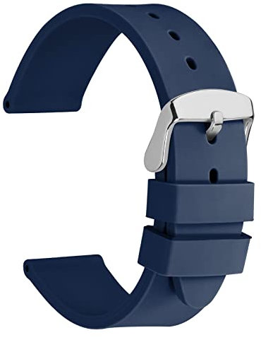 WOCCI 16mm Léger Bracelet de Montre en Silicone pour Homme et Femme, Boucle Argentée (Bleu Foncé)