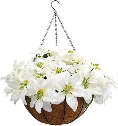 Künstliche Seidenblumen, künstlicher weißer Weihnachtsstern, niedliche Weihnachtsfeier, Kette, Hängekorb, Dekoration, kein Gießen, Urlaub, Hochzeit, Zuhause, Salon, DIY, mittelgroßer Korb (weiß)