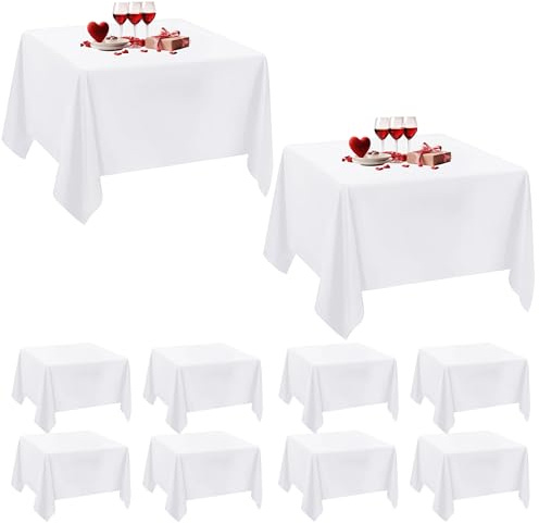 Weiße quadratische Polyester-Tischdecke, 90 Zoll x 90 Zoll, hochwertige Tischdecke aus Leinen, waschbare Stofftischdecke für Esstisch, Bankett, Hochzeit, Weihnachten, Geburtstag, Partys, 10 Stück