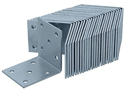 HELPMATE – 24 Stück Lochplattenwinkel 50x50x40 mm – Winkelverbinder galvanisch verzinkt & blau passiviert – Holzverbinder mit hervorragendem Korrosionsschutz – Lochwinkel