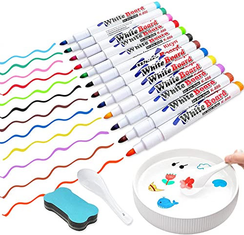 Stylo Magique pour Peinture à l'eau 12PCS,Marqueur Flottant à L'eau, Stylos à eau magiques,Couleurs créatives de gribouillage,Marqueur Tableau Blanc Effacable, pour Gribouiller, écrire, Dessiner