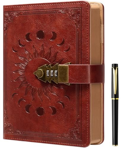 Tagebuch mit Schloss für Frauen/Männer, geheimes Tagebuch für Mädchen, A5 Notizbuch mit Stift Set, nachfüllbares Leder Journal Schreiben Notizbuch, Größe A5(8.5 × 5.9 Zoll) Braun